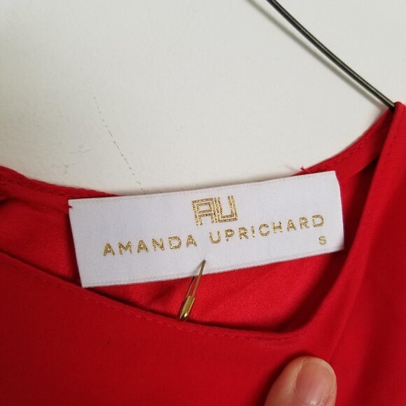 NEW Amanda Uprichard Red Silk Cold Ruffle Shoulder Shift Mini Dress Size Small - Picture 4 of 7